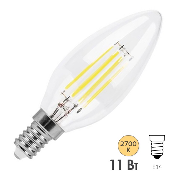 Лампа филаментная светодиодная свеча Feron LB-713 11W 2700K 220V E14 прозрачная