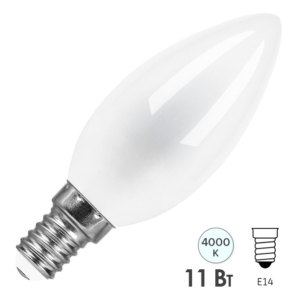 Лампа филаментная светодиодная свеча Feron LB-713 11W 4000K 220V E14 матовая