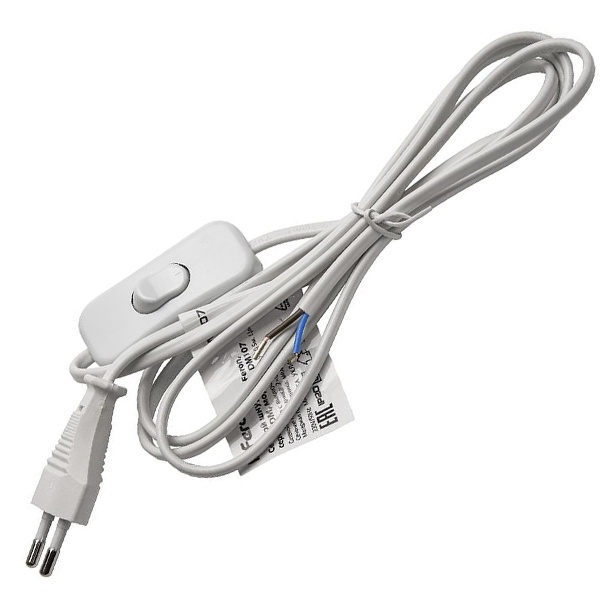 Сетевой шнур с выключателем Feron DM107, 230V, 2м, белый
