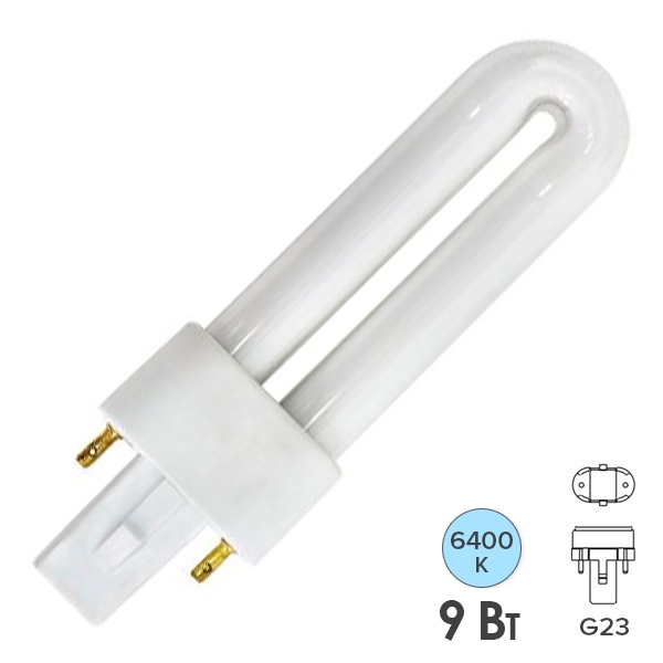 Лампа компактная люминесцентная Feron EST1 1U T4 2P 9W 6400K G23 дневной свет