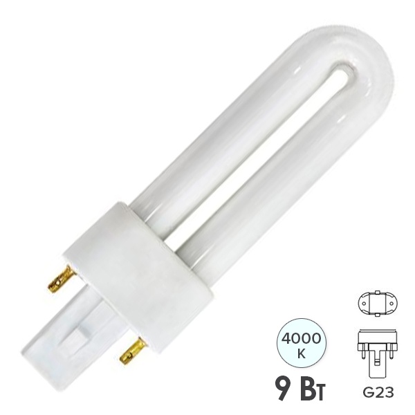 Лампа компактная люминесцентная Feron EST1 1U T4 2P 9W 4000K G23 холодно-белая