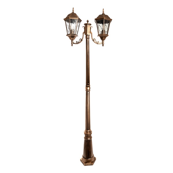 Светильник садово-парковый Витраж Feron PL157 2x60W E27 240х630х2200мм черное золото (столб 2м)