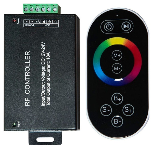 Контроллер LD55 для светодиодной ленты RGB 12/24V 216/432W с радио пультом ДУ 14 режимов, черный