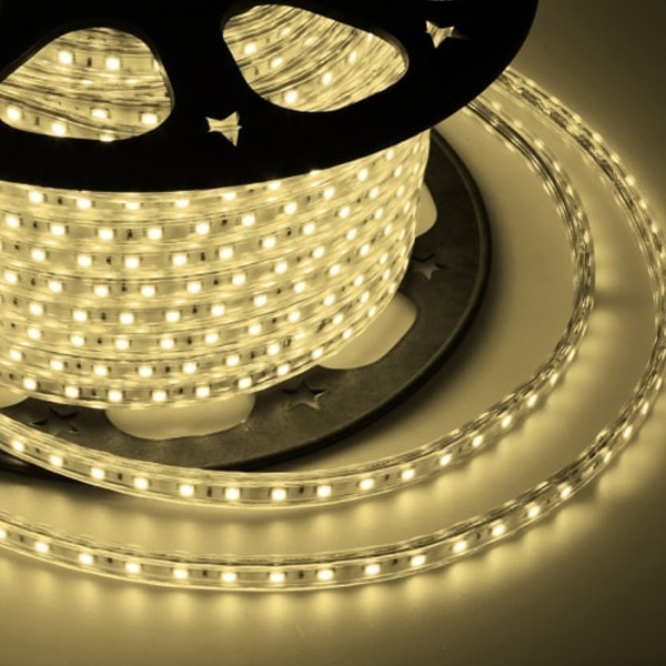 Лента светодиодная Neon-Night LED SMD 2835 4,8W/m 60LED/м, теплый белый, 220В IP67 10x7мм 100м