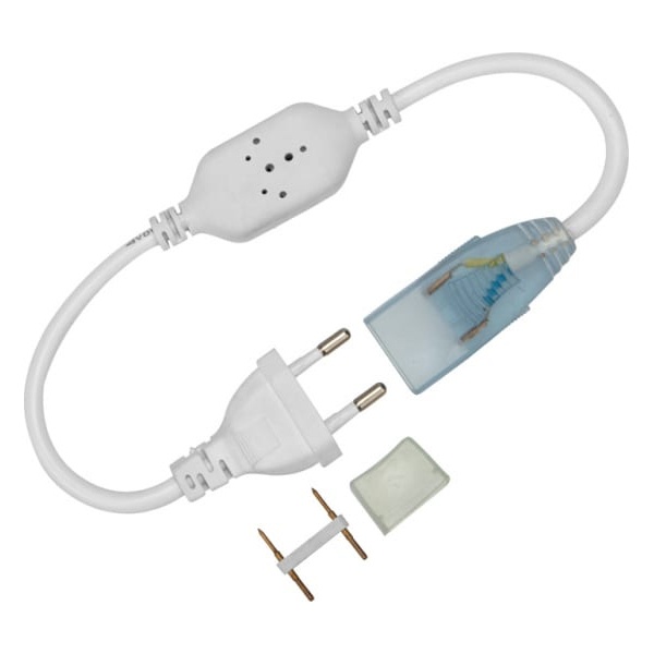 Установочный комплект для LED ленты 220В, 7.5x20мм, до 50м (шнур питания 4А, заглушка, коннектор)