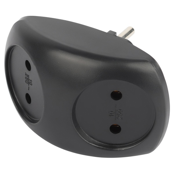 Тройник разветвитель электрический ЭРА SPx-2-B на 2 розетки без заземления 10А черный