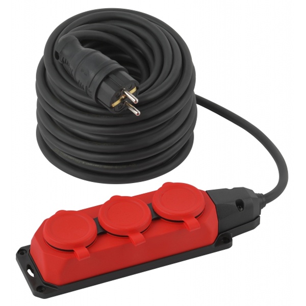 Удлинитель силовой ЭРА UK-3e-3x1,5-30m-IP44(KG) 3х2Р+Е каучук 30м КГ 3х1,5мм2 IP44 красный