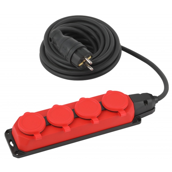 Удлинитель силовой ЭРА UK-4e-3x1,5-5m-IP44(KG) 4х2Р+Е каучук 5м КГ 3х1,5мм2 IP44 красный