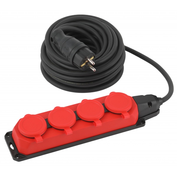 Удлинитель силовой ЭРА UK-4e-3x1,5-10m-IP44(KG) 4х2Р+Е каучук 10м КГ 3х1,5мм2 IP44 красный