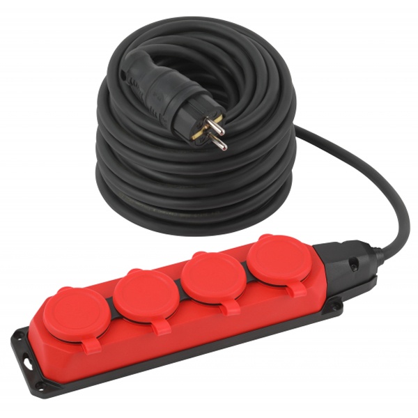 Удлинитель силовой ЭРА UK-4e-3x1,5-30m-IP44(KG) 4х2Р+Е каучук 30м КГ 3х1,5мм2 IP44 красный