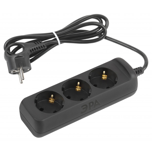 Удлинитель ЭРА UX-3e-1,5m-B с заземлением 3 розетки 1,5м ПВС 3x0,75мм2 10А черный