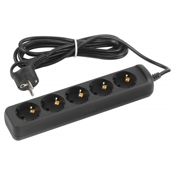 Удлинитель ЭРА UX-5e-3m-B с заземлением 5 розеток 3м ПВС 3х0,75мм2 10А черный