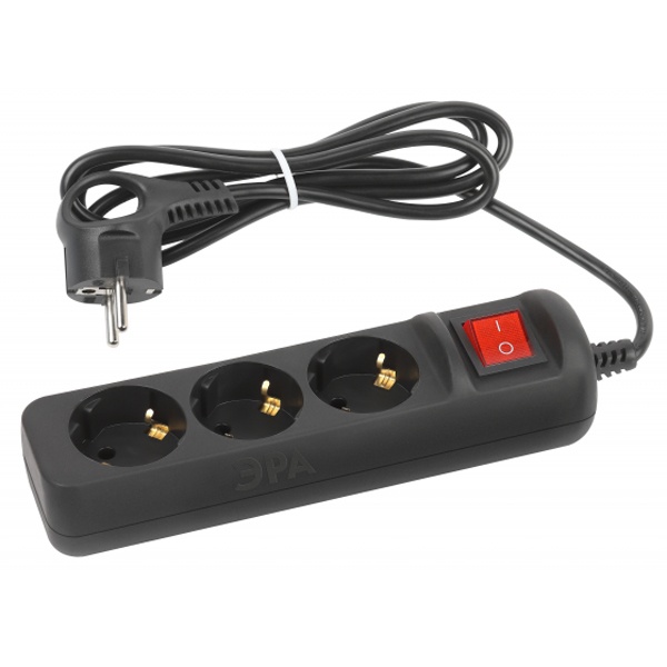 Удлинитель ЭРА UX-3es-1,5m-B с заземлением с выключателем 3 розетки 1,5м ПВС 3x0,75мм черный