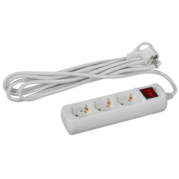 Удлинитель ЭРА UX-3es-1,5m с заземлением с выключателем 3 розетки 1,5м ПВС 3x0,75мм2 10А белый
