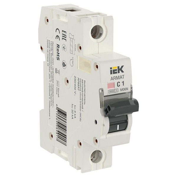 Автоматический выключатель ИЭК ARMAT M06N 1Р 1А 6кА характеристика С (автомат электрический)
