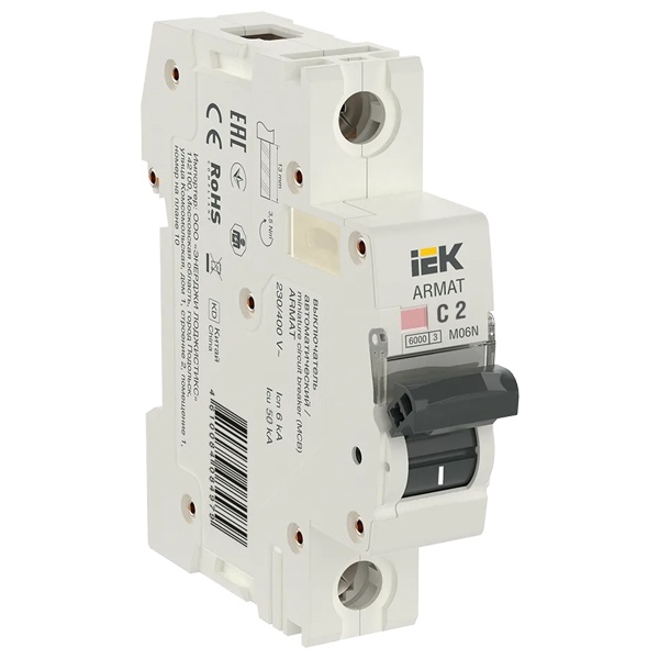 Автоматический выключатель ИЭК ARMAT M06N 1Р 2А 6кА характеристика С (автомат электрический)