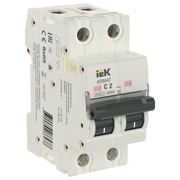 Автоматический выключатель ИЭК ARMAT M06N 2Р 2А 6кА характеристика С (автомат электрический)