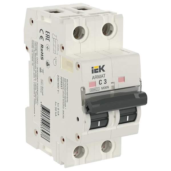 Автоматический выключатель ИЭК ARMAT M06N 2Р 3А 6кА характеристика С (автомат электрический)