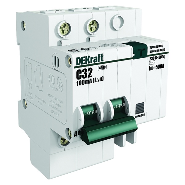 Дифференциальный автомат DEKraft ДИФ-101 электронный C20А 30мА тип АС 1P+N 4,5кА (дифавтомат, АВДТ)