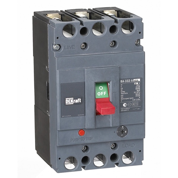 Автоматический выключатель DEKraft ВА-332 силовой 3P 40А 50кА регулируемый расцепитель (автомат электрический)