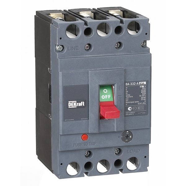 Автоматический выключатель DEKraft ВА-332 силовой 3P 63А 50кА регулируемый расцепитель (автомат электрический)