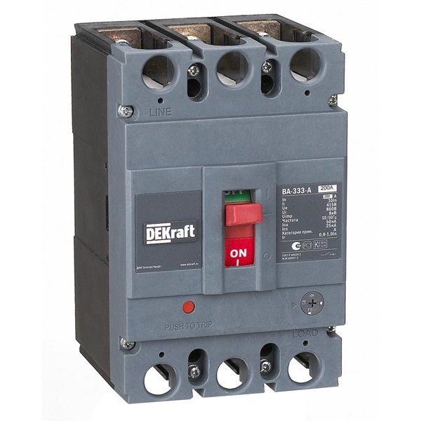 Автоматический выключатель DEKraft ВА-333 силовой 3P 200А 50кА регулируемый расцепитель (автомат электрический)