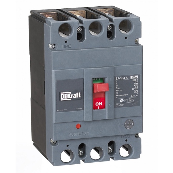 Автоматический выключатель DEKraft ВА-333 силовой 3P 250А 50кА регулируемый расцепитель (автомат электрический)