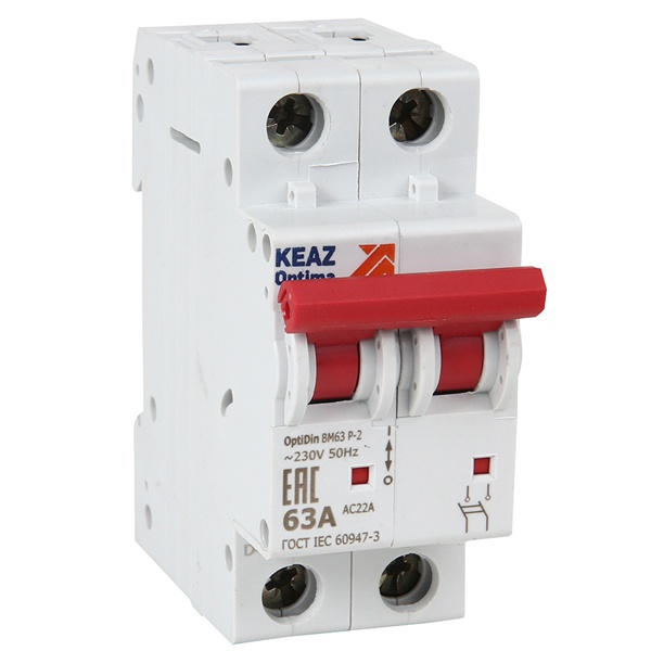 Рубильник модульный КЭАЗ OptiDin ВМ63Р-263-УХЛ3 2П 63А однофазный (выключатель нагрузки)