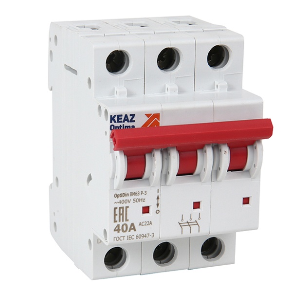 Рубильник модульный КЭАЗ OptiDin ВМ63Р-340-УХЛ3 3П 40А трехфазный (выключатель нагрузки)