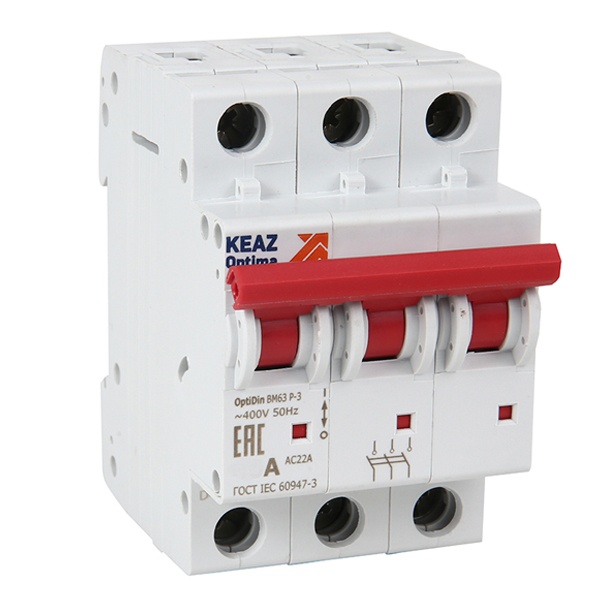 Рубильник модульный КЭАЗ OptiDin ВМ63Р-363-УХЛ3 3П 63А трехфазный (выключатель нагрузки)