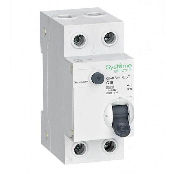 Дифференциальный автомат SE City9 Set электронный C16А 10мА тип А 2П 4,5кА (дифавтомат, АВДТ)