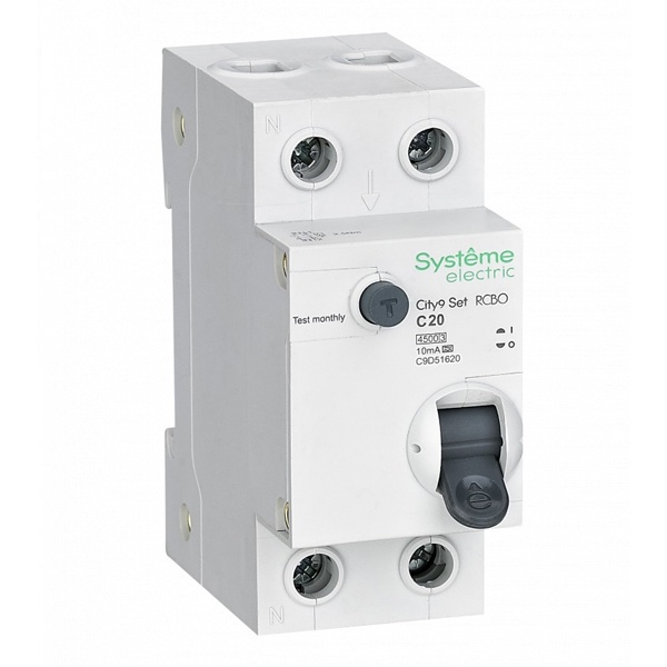 Дифференциальный автомат SE City9 Set электронный C20А 10мА тип А 2П 4,5кА (дифавтомат, АВДТ)