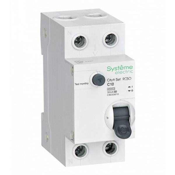 Дифференциальный автомат SE City9 Set электронный C10А 30мА тип А 2П 4,5кА (дифавтомат, АВДТ)