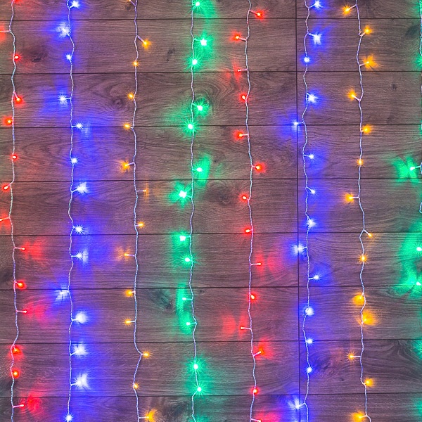 Гирлянда Дождь 240LED 3х2м свечение с динамикой прозрачный провод ПВХ 230В IP20 диоды мультиколор