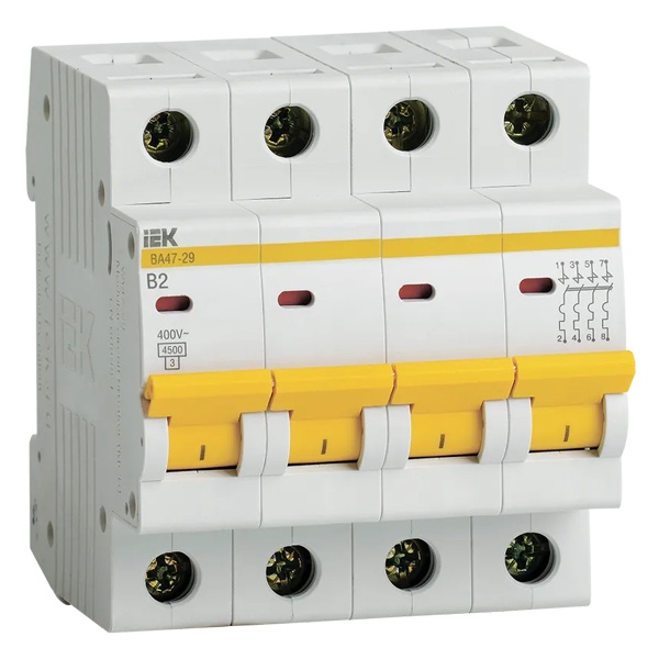 Автоматический выключатель ИЭК ВА47-29 4Р 2А 4,5кА характеристика В (автомат электрический)