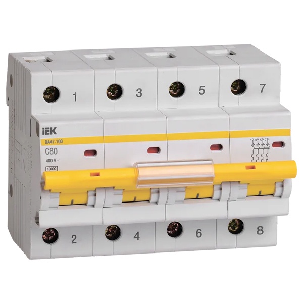 Автоматический выключатель ИЭК ВА 47-100 4Р 80А 10 кА характеристика С (автомат электрический)