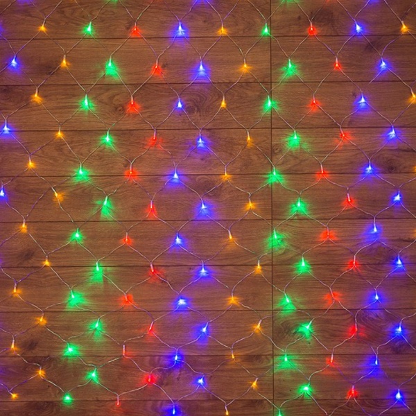 Гирлянда Сеть 1,5х1,5м прозрачный ПВХ, 96 LED мультиколор, IP20, 8 режимов, в линию не соединяется