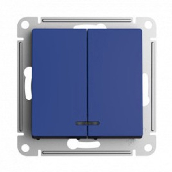 Двухклавишный выключатель с подсветкой SE AtlasDesign 10A, аквамарин [уп 5 шт]