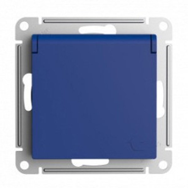 Розетка с заземлением со шторками с крышкой SE AtlasDesign 16А IP20, аквамарин [уп 5 шт]