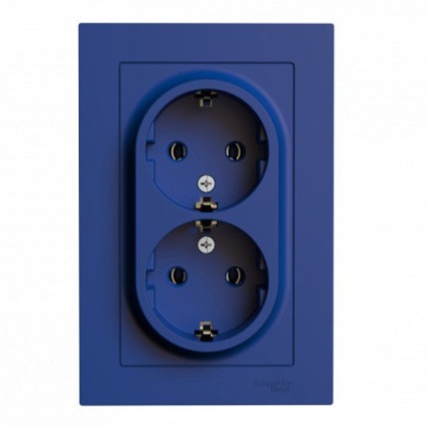 Розетка двойная с заземлением SE AtlasDesign 16А в сборе, аквамарин