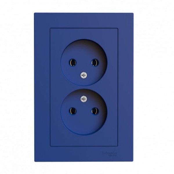 Розетка двойная без заземления SE AtlasDesign 16А в сборе, аквамарин