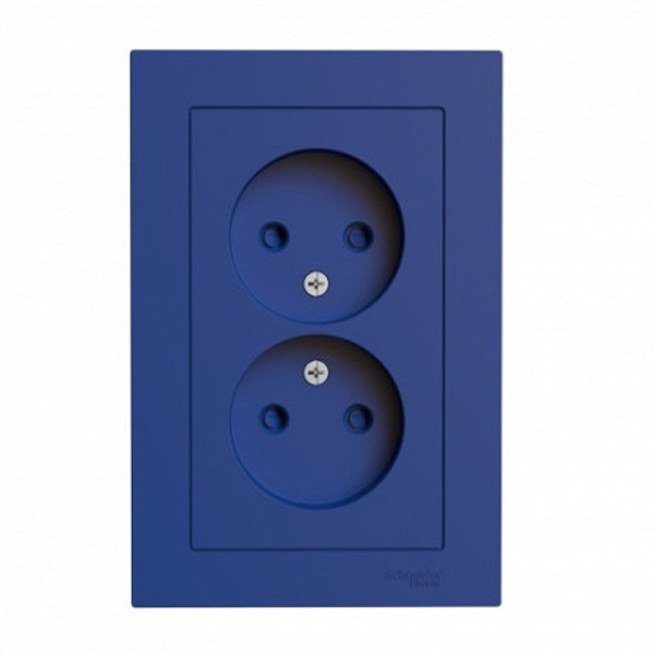 Розетка двойная без заземления со шторками SE AtlasDesign 16А в сборе, аквамарин