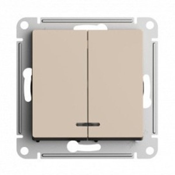 Двухклавишный выключатель с подсветкой SE AtlasDesign 10A, песочный [уп 5 шт]
