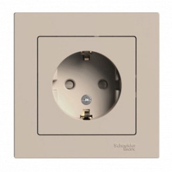Розетка с заземлением со шторками в сборе SE AtlasDesign 16А, песочный [уп 5 шт]