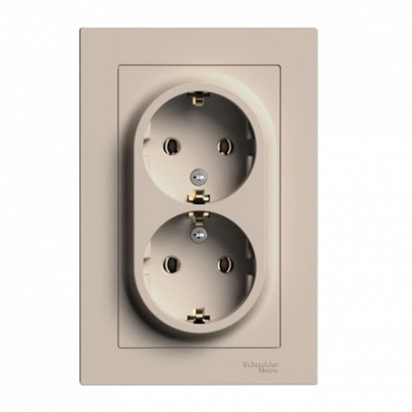 Розетка двойная с заземлением SE AtlasDesign 16А в сборе, песочный