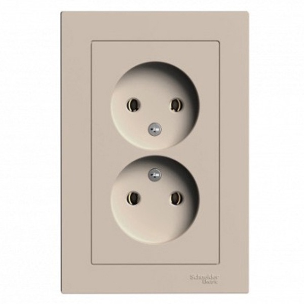 Розетка двойная без заземления SE AtlasDesign 16А в сборе, песочный