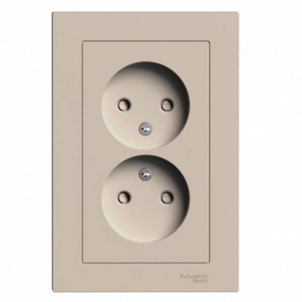 Розетка двойная без заземления со шторками SE AtlasDesign 16А в сборе, песочный