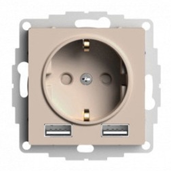 Зарядка розетка SE AtlasDesign с/з 16А + USB A+A 5В/2,4А, 2х5В/1,2А, песочный