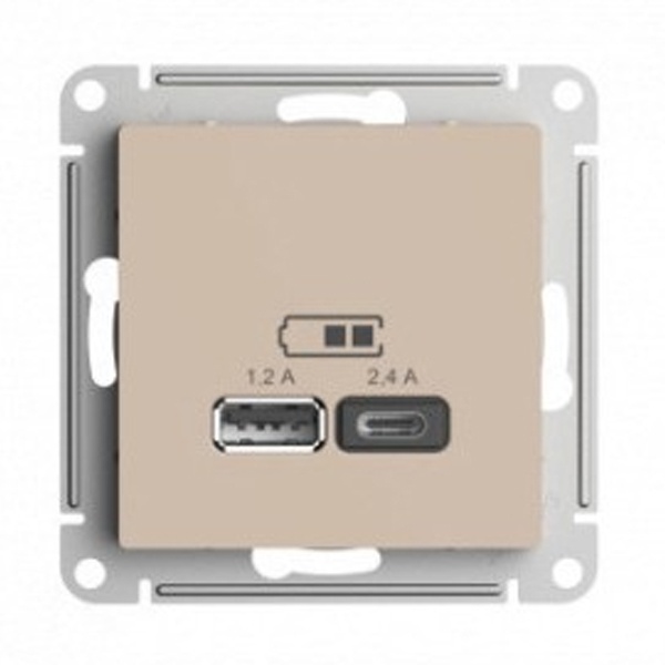 Зарядное устройство USB SE AtlasDesign тип A+С 5В/2,4 А 2х5В/1,2 А,, песочный