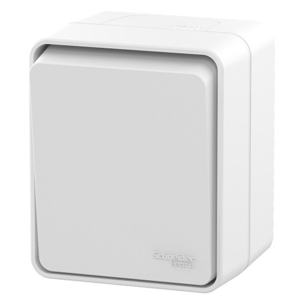 Одноклавишный кнопочный выключатель открытой установки SE AtlasDesign Profi54 10A IP54 белый